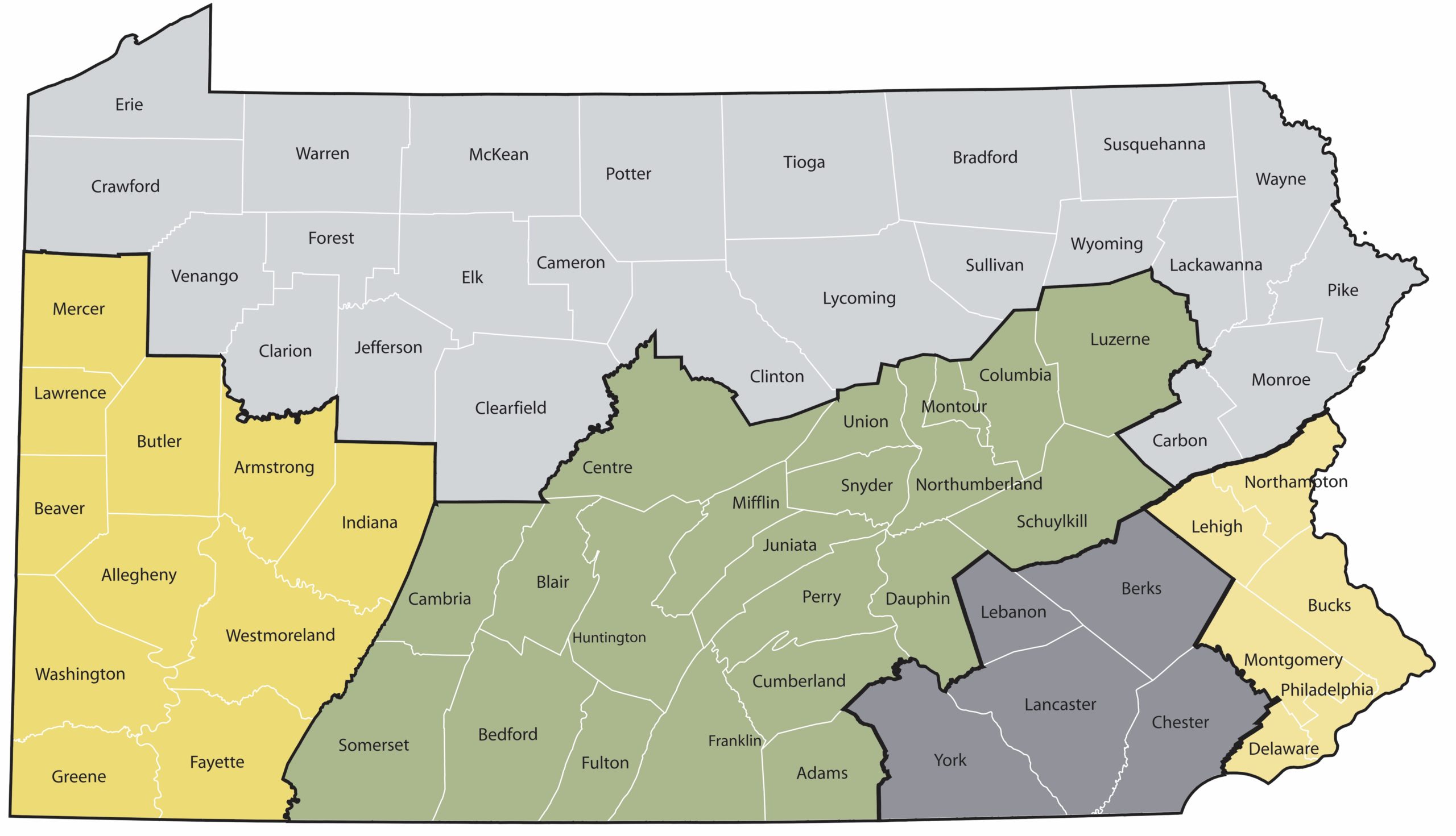 PA map of 5 regions